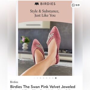 Birdies The Swan Pink Raspberry Velvet Jeweled Mules